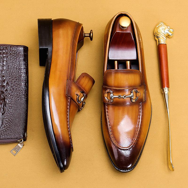 Casual Leather Shoes Men'S Business Casual Shoes Men'S Leather Pointed Loafers Handmade English