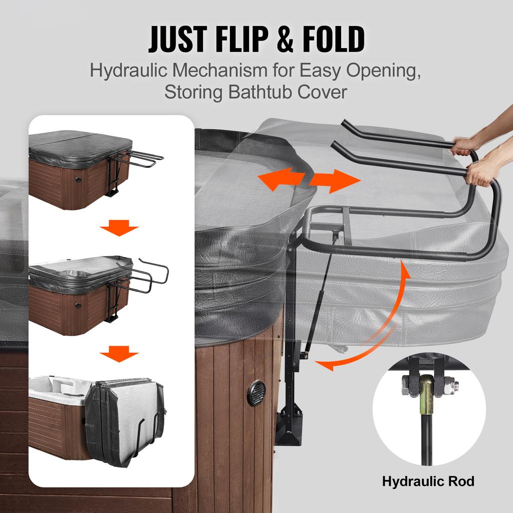 SucceBuy Hot Tub Cover Lift Spa Cover Lift, Hydraulic Height 33.1" - 41.3" Width 53.1" - 92.5" Adjustable Installed Underneath