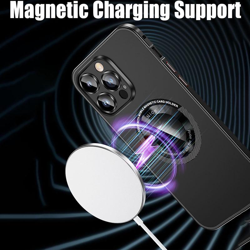 Latest Style Magnetic Wireless Charging Aluminum Metal Case For iPhone 16 15 14 13 12 Pro Max Lens Glass Film Hard PC Back Cover