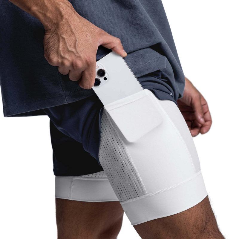 Herren 2-in-1 Kompressionsshorts Elastischer Bund Mit Handytasche Fitnessbekleidung