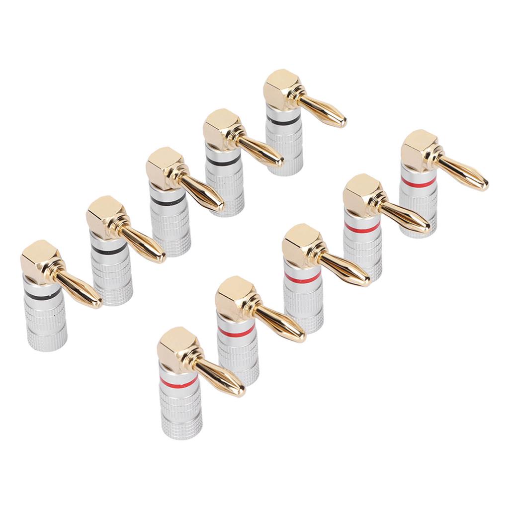 10 Pcs Banana Plugs 24K Copper Gold Plated Aluminum Case Right Angle Banana Plug for 4mm Speaker Cable Sound Jack