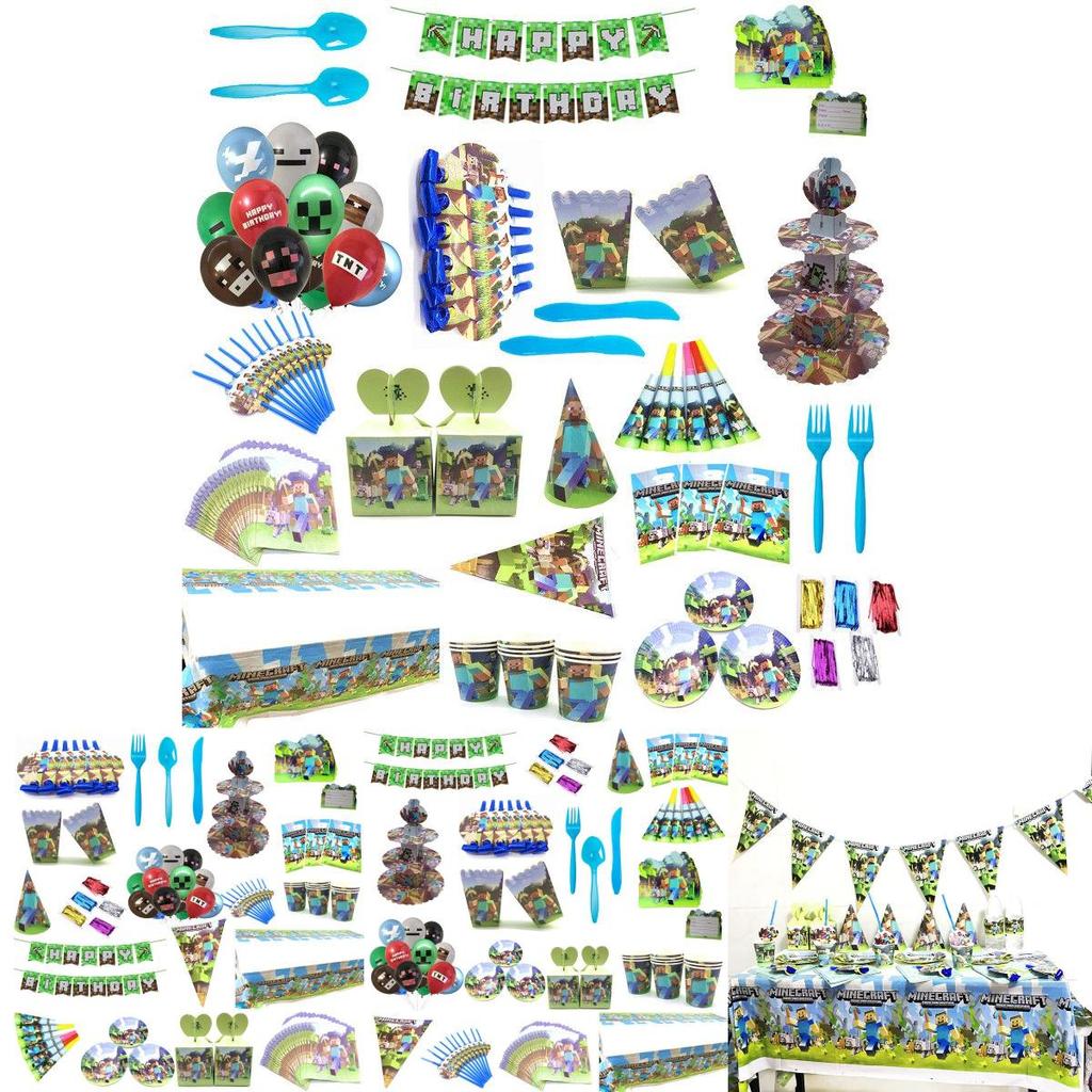 Minecraft Baby Shower Birthday Party Supplies Featuring Vibrant Tableware Set