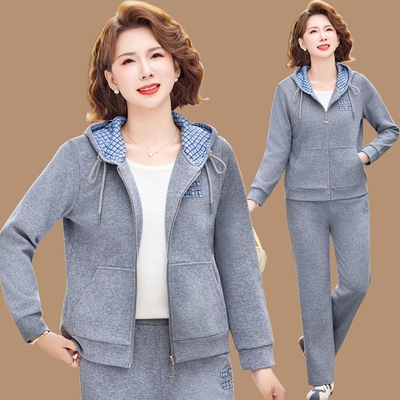 

Mom s Stylish Spring 2026 Two-Piece: Hooded Jacket & Age-Reducing Casual Sportswear for Middle-Aged & Seniors XL 45-52.5kg