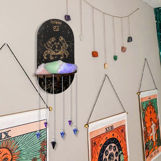 Kristall-Display-Regal, Pendel, Holz, Bohemian-Stil, dekorativer Kristall-Display-Halter, Heimbedarf