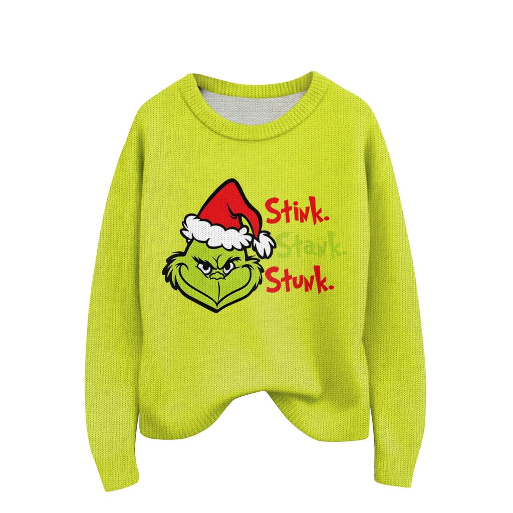 Women's Christmas Print Cardigan Long Sleeve Round Neck Knit Top