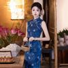 Blue sleeveless national style new Chinese Suzhou long cheongsam improved young 1011 new women's high sense summer