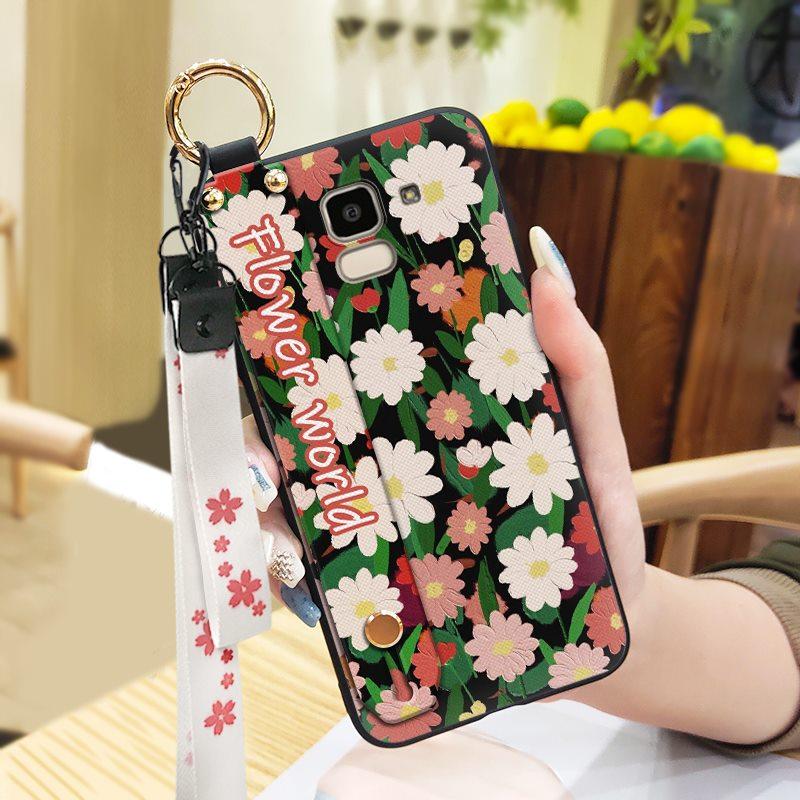 Oil Painting Anti-dust Phone Case For Samsung Galaxy J6 2018/SM-J600F Back Cover Wristband Fashion Design Kickstand Ring