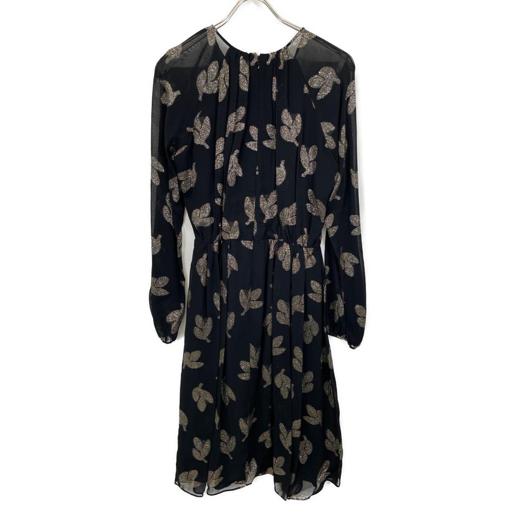 Max Mara 822614730 Black X Gold Viscose All-Over Pattern Sheer Leaf Dress One Piece Dress 44 blackUsed