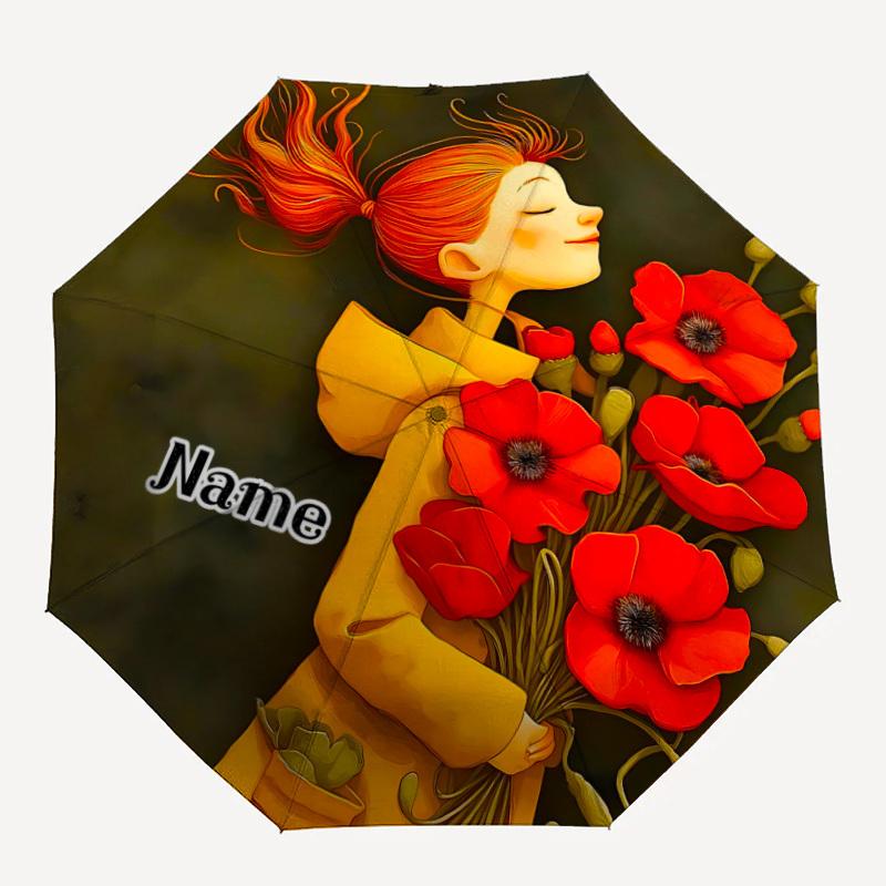 

1pc Whimsical Girl Custom Name Automatic Folding Umbrella, Durable Plastic & Iron, Lightweight for Outdoor Daily Use S1230007