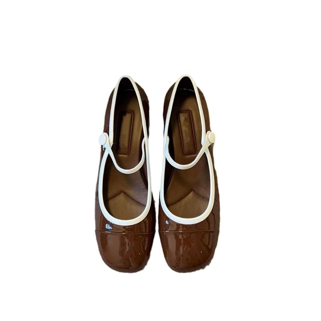 Fashion Japanned Leather Mary Janes Woman Color Block High Heels Shoes Ladies Belt Buckle Tacones Wedges Chunky Heeled Escarpins Mujer