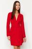 Women's Dress New Season Fashion Red Belted Button Detailed Mini Jacket Woven Dress