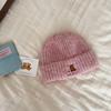 Cute bear embroidered knitted hat women's autumn and winter thickened thermal ear protection hat showing face small cold hat wool hat