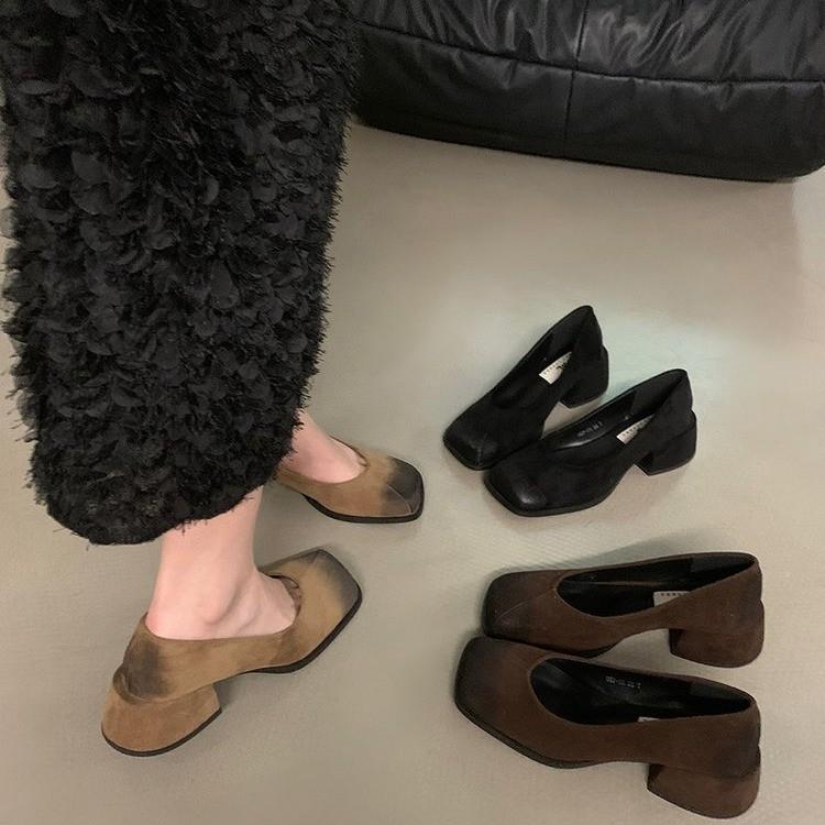 High Heels Damen Dicke Absätze Einzelne Schuhe 2025 Neu Frühling und Herbst Flacher Ausschnitt Seltene Damenschuhe