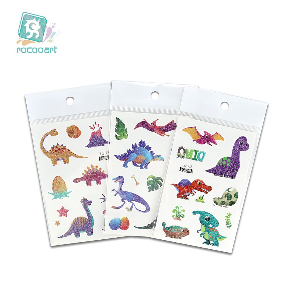 Ruikalong Glitter Animal Tattoo Stickers for Kids - Cartoon Dinosaurs, Water Transfer
