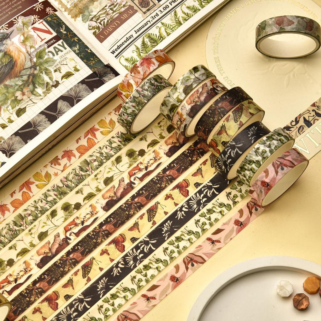 Dekoratives Klebeband Papierklebeband Wälder Pflanzenmotiv Washi-Klebeband Handkonto-Klebeband Künstlerklebeband Bastelklebeband Abdeckband