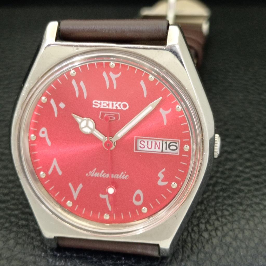 JAPAN 6309A VINTAGE SEIKO 5 AUTOMATIC MENS ARABIC RED COLOR DIAL WATCH A701369-5 R206a-a701369