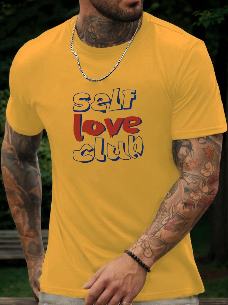 Short Sleeve TShirt Self love club Mens 100 Cotton Pattern Printed Shirt Summer Round Neck Breathable Casual Fashion Cool Tee