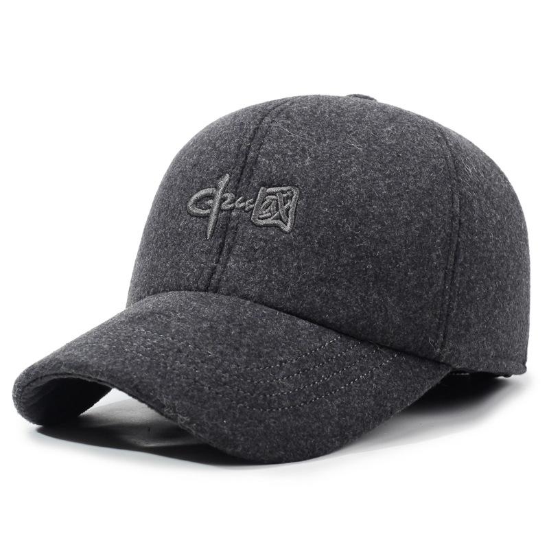 Large Cotton Peaked Cap Thickenedmen Cold-proof Peaked Cap Middle-aged and Elderly Woolen Heattech Back-sealed Ear Protection Cotton Cap