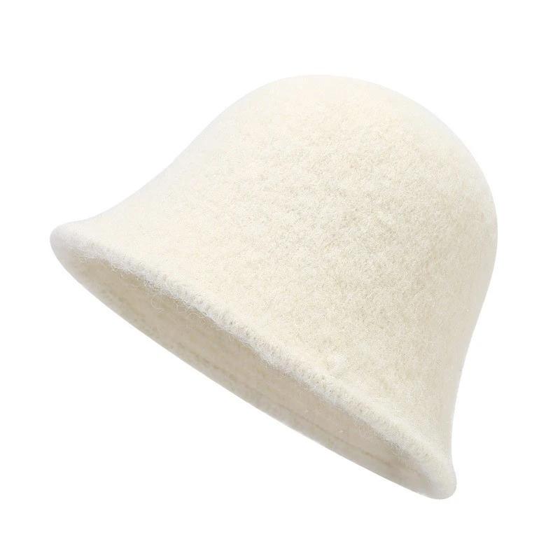 Japanese Real Woolen Vintage Warm Bucket Hat for Women Felt Retro Dome Wool Hats Female Fashion British Style Panama Caps Bonnet