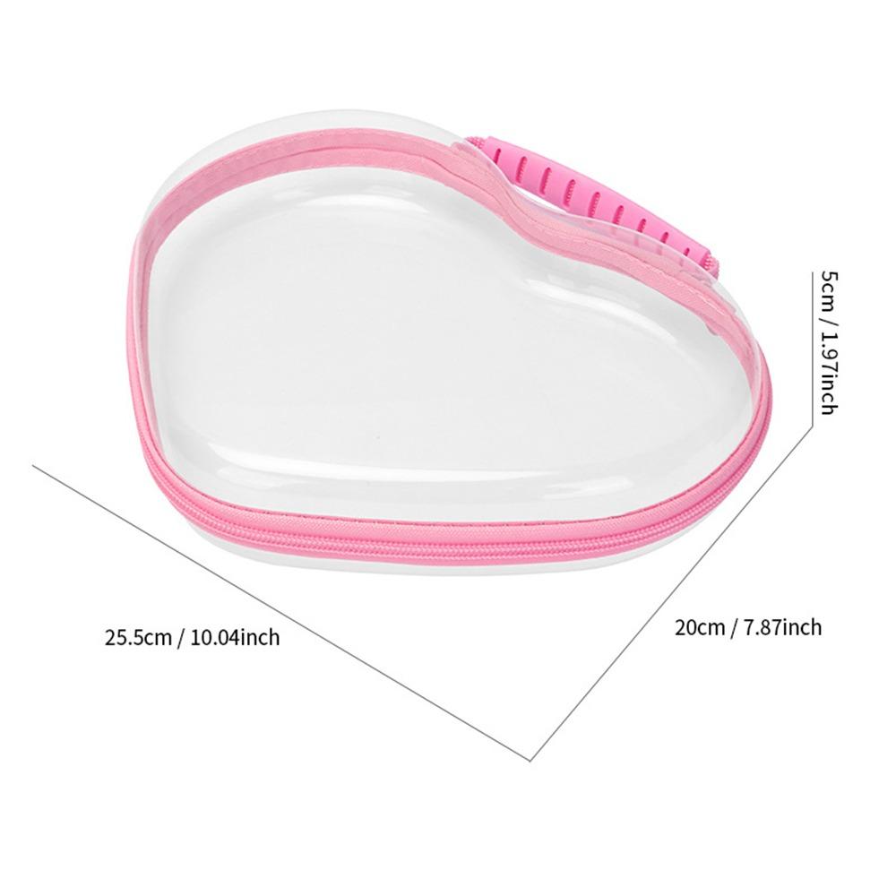 Plastic Clear Hard Shell Zipper Case Heart Waterproof Toy Storage Organizer Bins Stackable Portable Cosmetic Bag