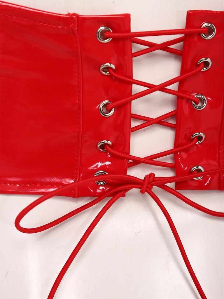 Ladies Y2k Glossy PU Mini Corset Top Halter Neck V Cut Front Zip Back Lace Up Sleeveless Crop Vest for Nightclub Party