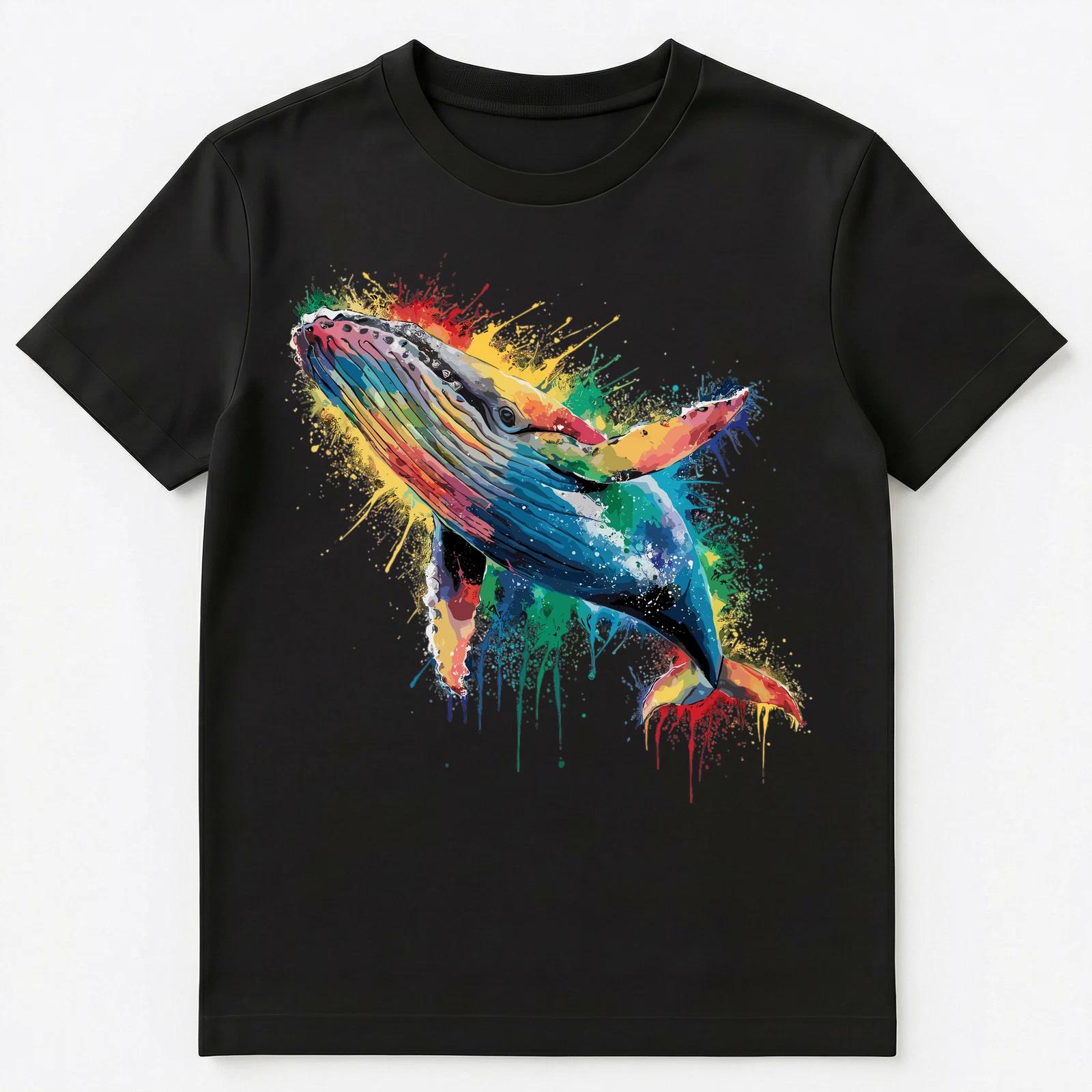 Colorful Paint Splash Whale Art Graphic Unisex T-Shirt 2XL