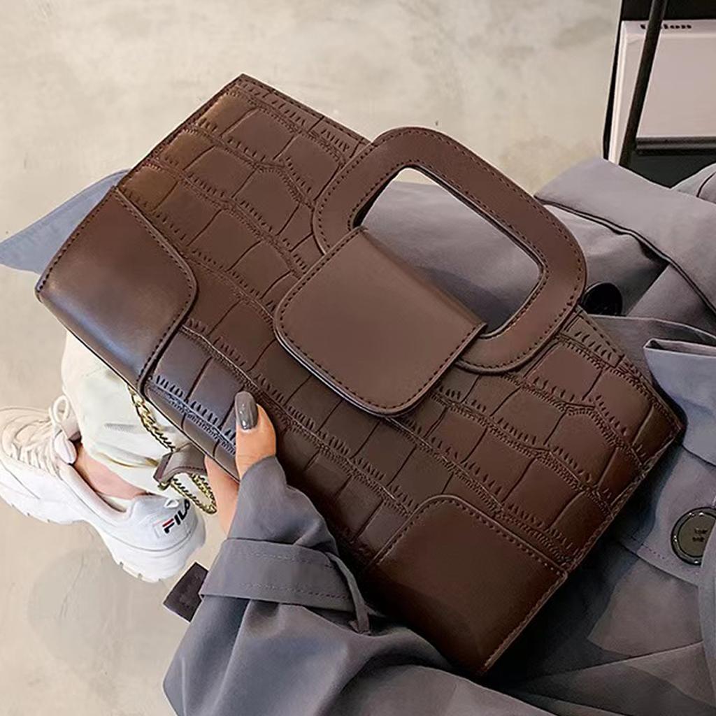 Crocodile Grain PU Leather Handbag for Women Vintage Large Capacity Evening Bag Simple Elegant Party Clutch Bag Shoulde