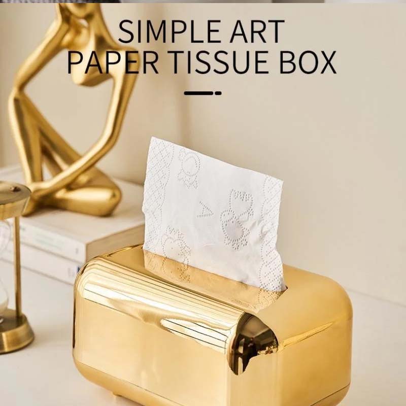 Luxury Golden Tissue Boxes Storage Napkin Holder Paper Case Organizer Ornament Craft Desktop Tissue Holder Kitchen Tissue Box