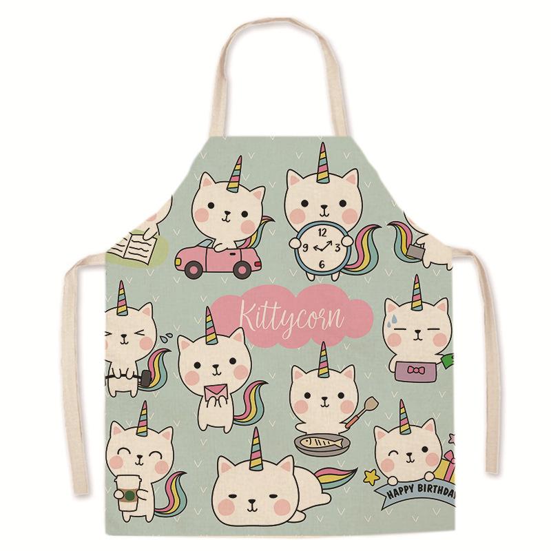 Koch-/Backschürze, Leinenschürze mit Cartoon-Katze, Sling-Design, Küchenbedarf, schmutzabweisende, wasserdichte Reinigungsschürze, Unisex-Schürze