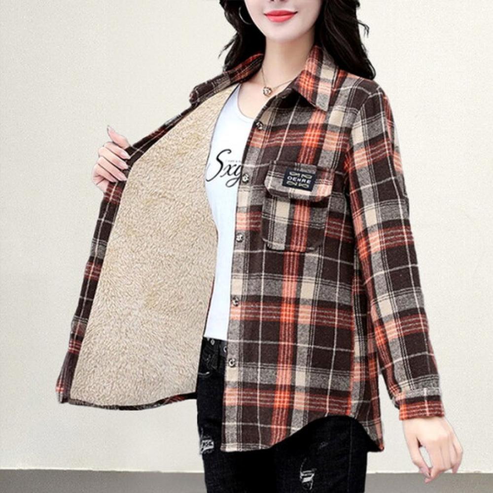Helly Kongddang Lined Fur Check Shirt Jacket 2 Types