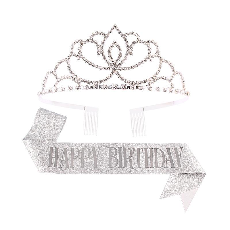 Princess crown bridal rhinestone headband birthday tiara prom party sash