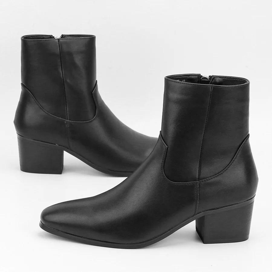 

New Autumn Men s Fashion High Heels Short Boots Small Square Head High Top Heel Boots Men s Boots High Heels Men 40 чёрный
