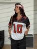 Damen Y2K Sommer Neu Netz Atmungsaktiv Jersey T-Shirt V-Ausschnitt Schulterfrei Digital Bedruckt Sexy Outfit Kurzarm lässiges Oberteil
