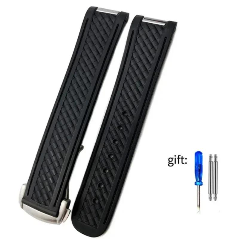 

20MM Rubber Silicone Watch Strap Fit For Omega Seamaster 300 AT150 Aqua Terra Ultra Light 8900 Steel Buckle Watchband 20mm NO Buckle чорний