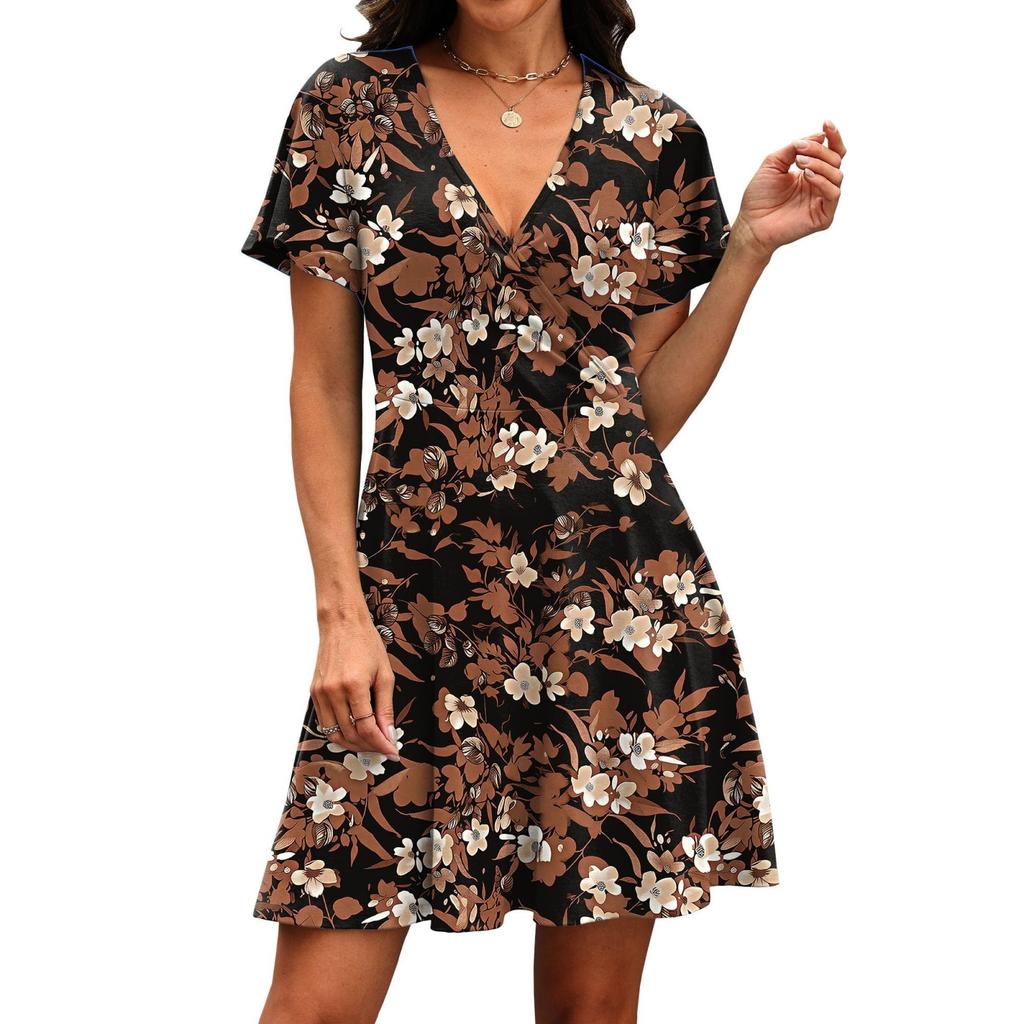 Fashionable Women's Casual Floral Wrap Dress With V-Neck And Waist