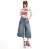 Trendy Summer Vintage Cracked Wash Straight Denim Cropped Capri Pants Loose Fit For Petite Ladies Versatile Slimming Design