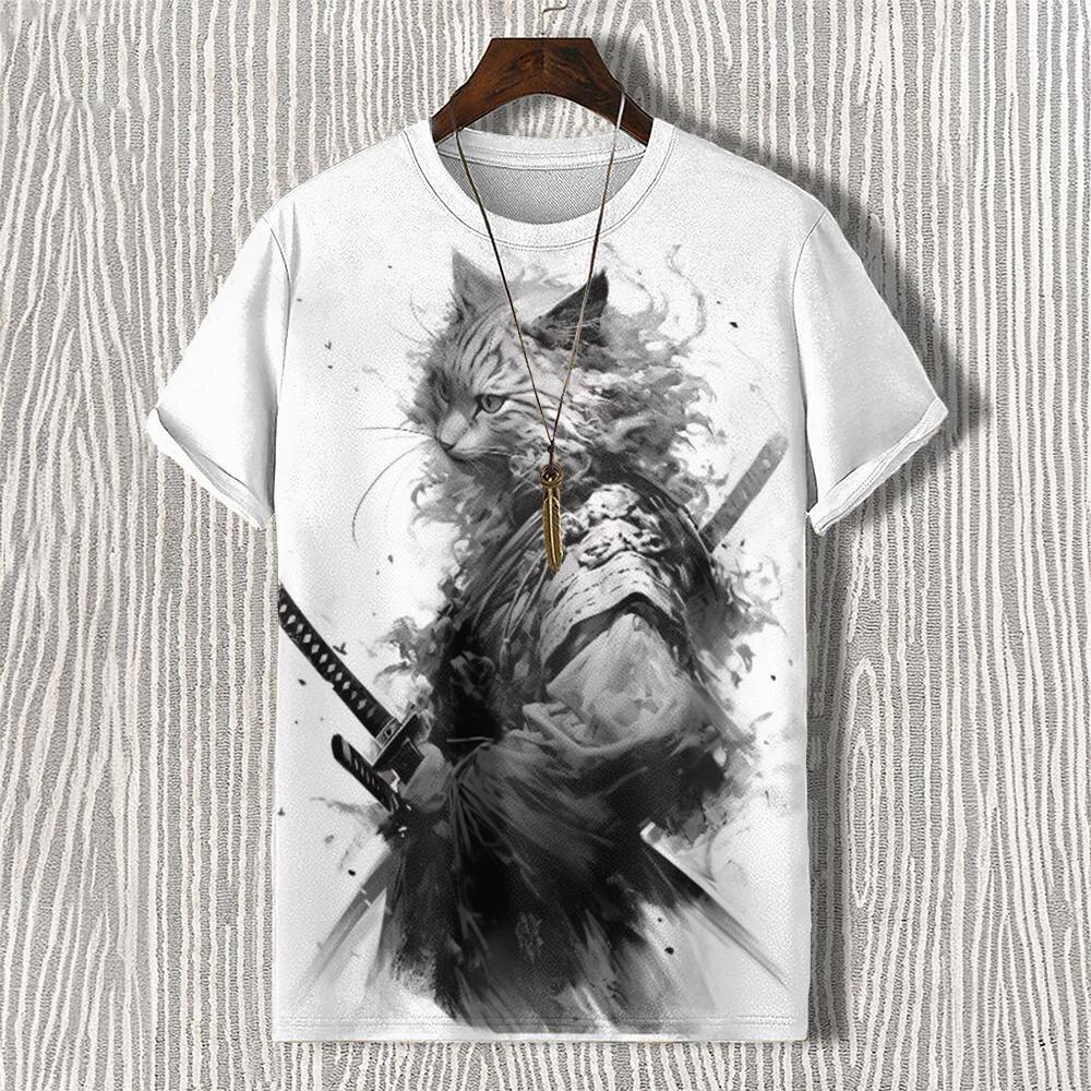 Men's T-shirts Edo Cat Samurai Warrior Japanese Art 3D Print Casual T-Shirts Men/Women Short Sleeve O-Neck Top Kid Clothing