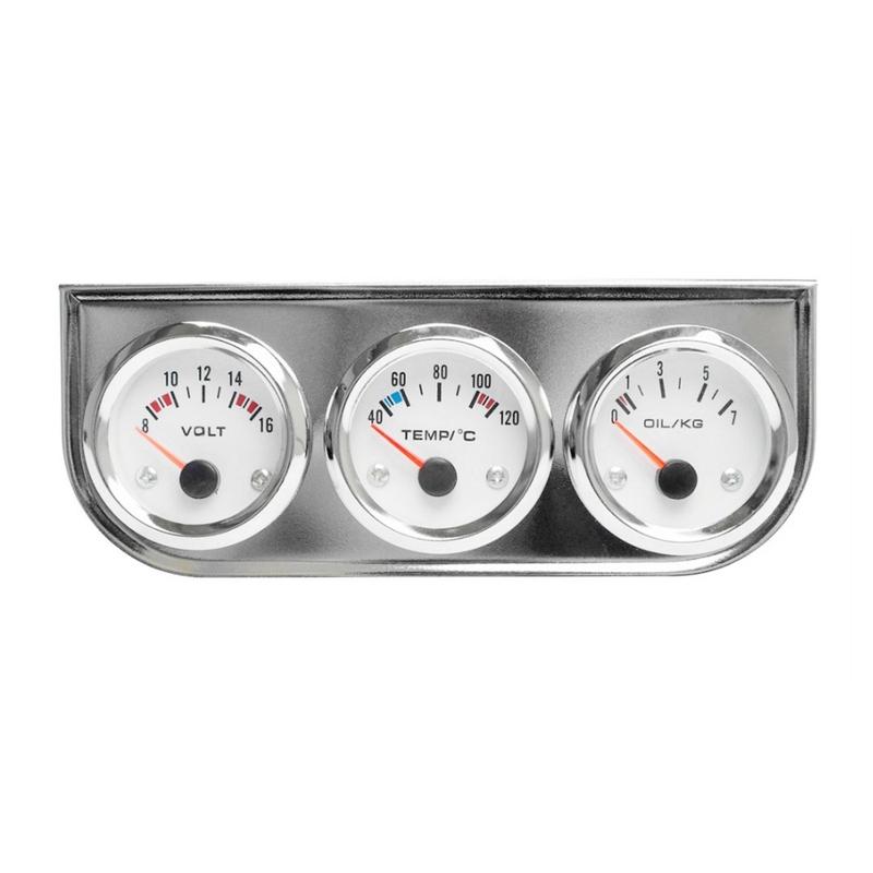 52mm Car Triple Gauge Voltmeter Water Temp Gauge (Celsius) Oil Pressure Gauge(Bar) 3 in 1 Car Modification Gauge With Sensor