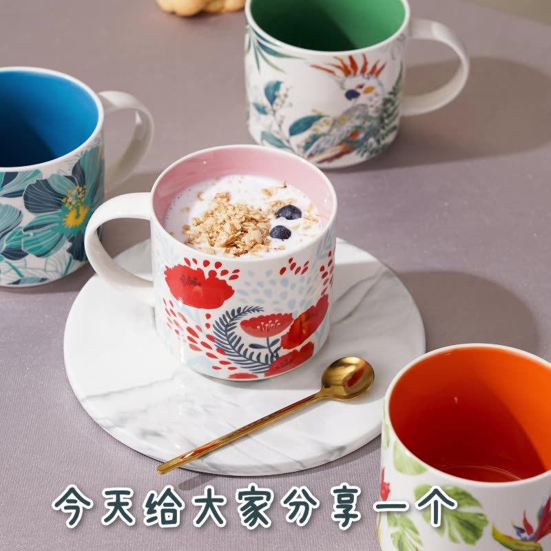 High-value Floral Glaze Ceramic Cup Household Large Capacity Retro Couple Drinking Cup
