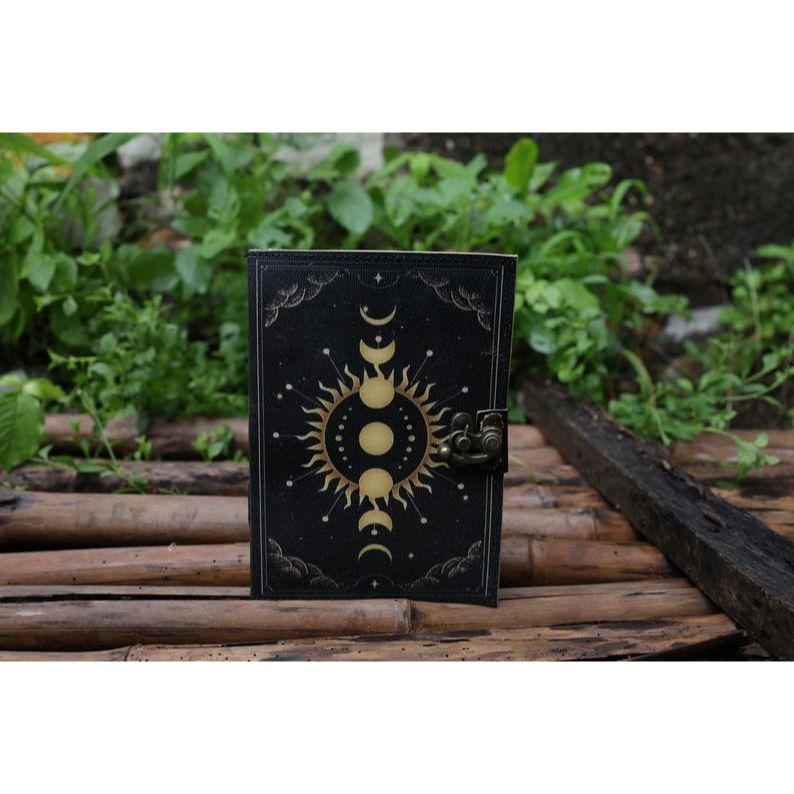 Sun Moon Leather Journal for Men Women 200 Pages of Antique Handmade Deckle Edge Vintage Paper Traveling Sketchbook