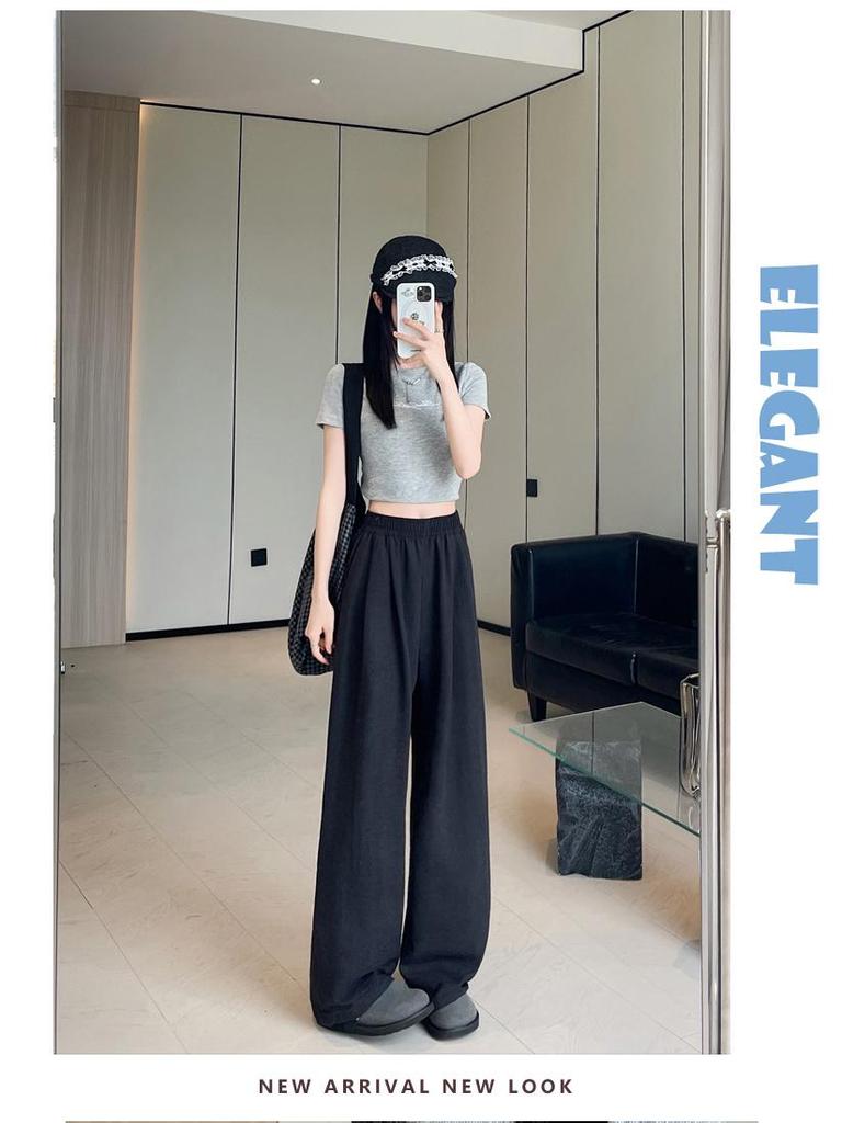 White High-Waisted Ice Silk Wide-Leg Pants for Women - Summer Casual Drape Style