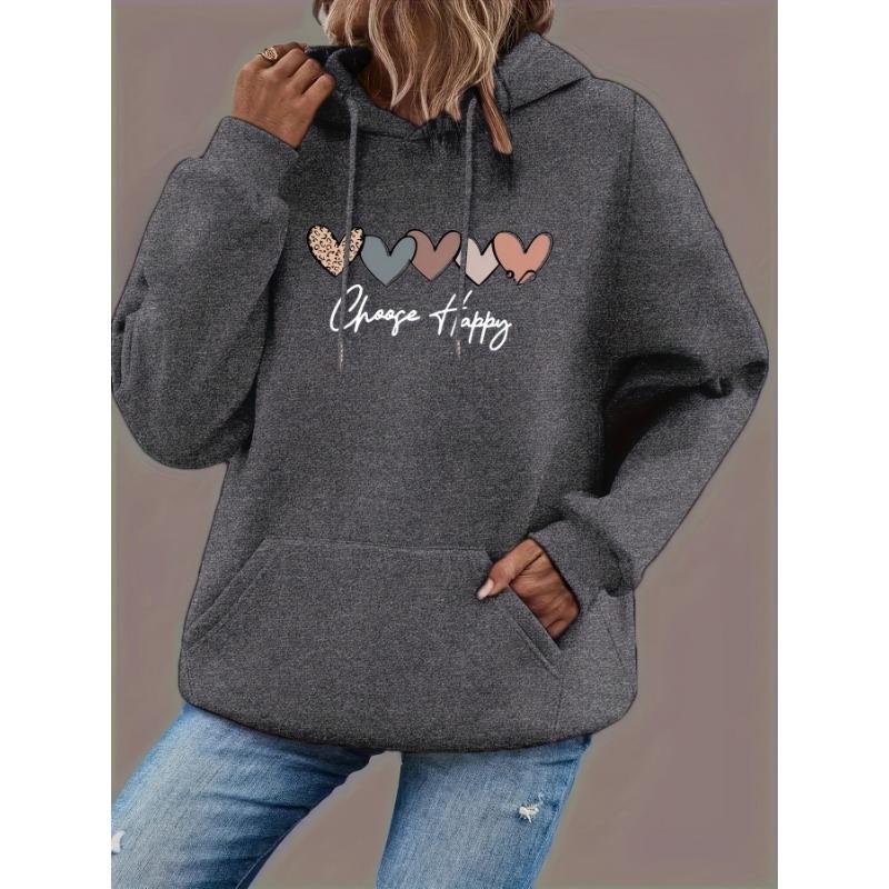 Autumn Winter Loose Size Women'S Sweatshirt, Printed Pullover,Casual Long Sleeve with Pockets And Drawstring Hood