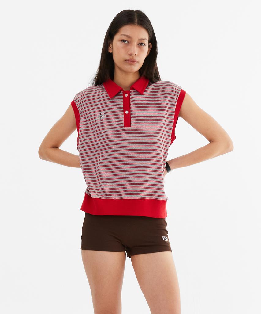 Minasu Color Combination Stripe Sleeveless_Red