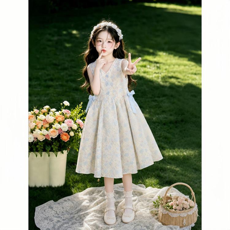 Children's Dress Summer New Full Print Tank Top Skirt Thin Sweet Princess Skirt Girls' Stylish Skirt