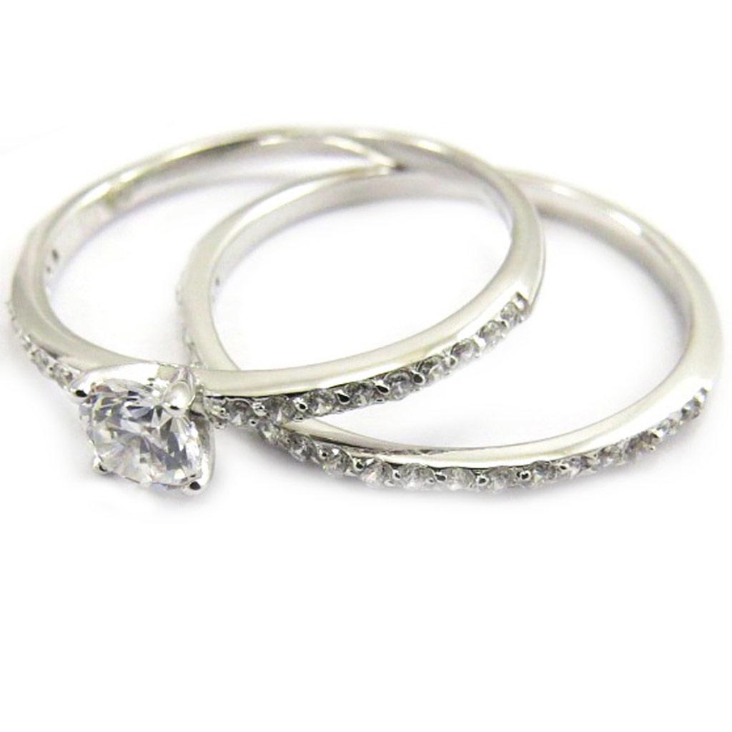 Sølv duo-ring 'Pour la Vie' sølvhvit (rhodiumbelagt) - 5 mm - 1 mm