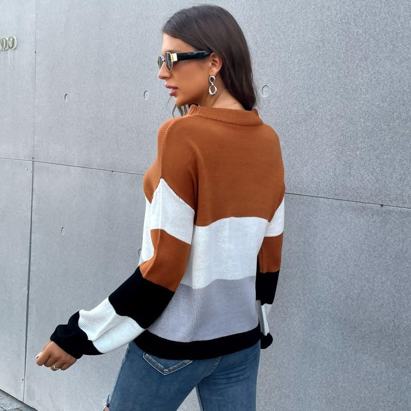 Vintage Fashion Elegant Casual Women's Round Neck Long-sleeved Colorblocking Sweater Women Autumn and Winter