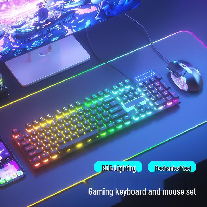 Mechanical Feel Wired Keyboard and Silent Mouse Set for Gaming and Office Use