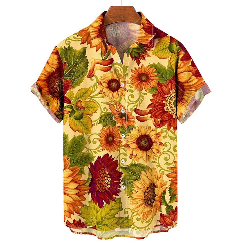 Camicie Hawaiane da Uomo Stampa 3D Grafica Girasole Moda Bottoni Manica Corta Collo a Revers Streetwear Camicie Hawaiane per Uomo Estate