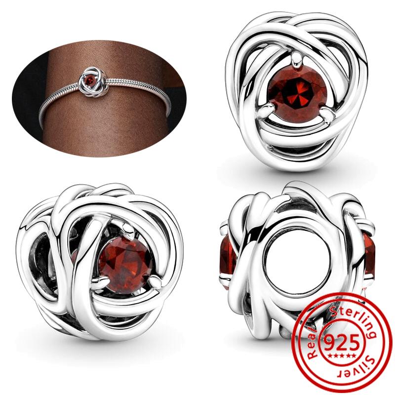 925 Sterling Copper Colorful Zircon Month Star Sign Zodiac Pendant Golden Beads Fit Original Pantaro Charms Bracelet DIY Zircon