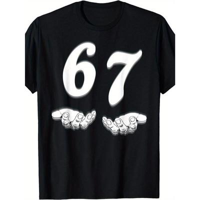Men's 67 Meme Graphic Tee Crew Neck 6&7 Hands Print Black Casual Birthday Party Gift